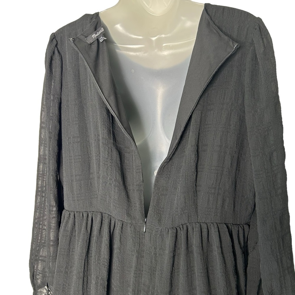 MADEWELL Size 14 NWT Black Puff Sleeve Ruffle Hem Tiered Mini Dress‎ - Picture 7 of 11